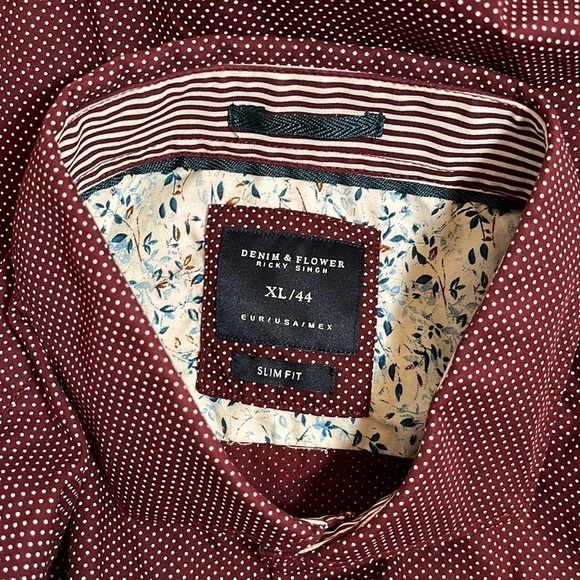 Denim & Flower Polka Dot Button Down Dress Shirt Size XL Slim Fit - Picture 8 of 10